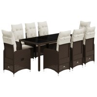 vidaXL 9-tlg. Garten-Bistro-Set mit Kissen Braun Poly Rattan