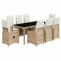 vidaXL 9-tlg. Garten-Bistro-Set mit Kissen Beige Poly Rattan