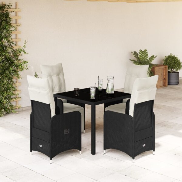 vidaXL 5-tlg. Garten-Bistro-Set mit Kissen Schwarz Poly Rattan