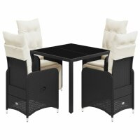 vidaXL 5-tlg. Garten-Bistro-Set mit Kissen Schwarz Poly Rattan