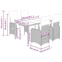 vidaXL 5-tlg. Garten-Bistro-Set mit Kissen Braun Poly Rattan