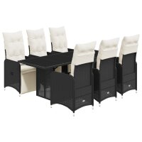 vidaXL 7-tlg. Garten-Bistro-Set mit Kissen Schwarz Poly Rattan