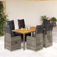 vidaXL 7-tlg. Garten-Bistro-Set mit Kissen Grau Poly Rattan