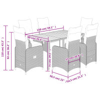 vidaXL 7-tlg. Garten-Bistro-Set mit Kissen Grau Poly Rattan