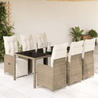 vidaXL 7-tlg. Garten-Bistro-Set mit Kissen Braun Poly Rattan