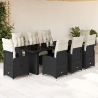 vidaXL 9-tlg. Garten-Bistro-Set mit Kissen Schwarz Poly Rattan