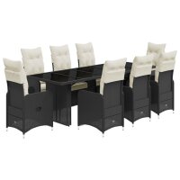 vidaXL 9-tlg. Garten-Bistro-Set mit Kissen Schwarz Poly Rattan