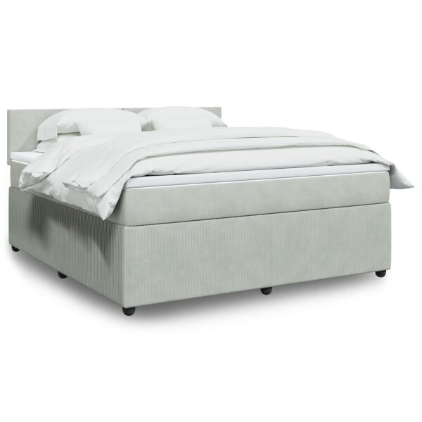 vidaXL Boxspringbett mit Matratze Hellgrau 180x200 cm Samt