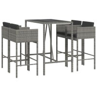 vidaXL 5-tlg. Gartenbar-Set mit Kissen Grau Poly Rattan