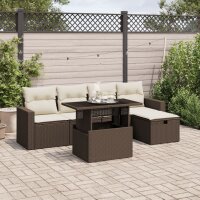 vidaXL 6-tlg. Garten-Sofagarnitur mit Kissen Braun Poly Rattan