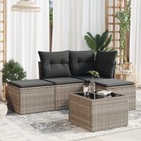 vidaXL 5-tlg. Garten-Sofagarnitur mit Kissen Hellgrau Poly Rattan