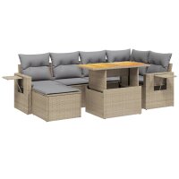 vidaXL 7-tlg. Garten-Sofagarnitur mit Kissen Beige Poly Rattan