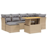 vidaXL 7-tlg. Garten-Sofagarnitur mit Kissen Beige Poly Rattan