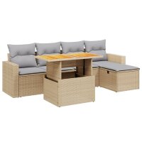 vidaXL 6-tlg. Garten-Sofagarnitur mit Kissen Beige Poly Rattan