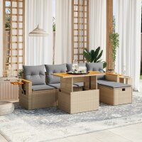 vidaXL 6-tlg. Garten-Sofagarnitur mit Kissen Beige Poly Rattan