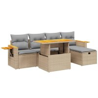 vidaXL 6-tlg. Garten-Sofagarnitur mit Kissen Beige Poly Rattan