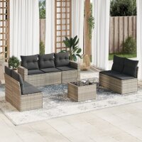 vidaXL 8-tlg. Garten-Sofagarnitur mit Kissen Hellgrau Poly Rattan