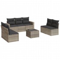 vidaXL 8-tlg. Garten-Sofagarnitur mit Kissen Hellgrau Poly Rattan