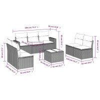 vidaXL 8-tlg. Garten-Sofagarnitur mit Kissen Hellgrau Poly Rattan