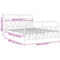 vidaXL Bettgestell mit Kopf- und Fu&szlig;teil Metall Wei&szlig; 140x190 cm