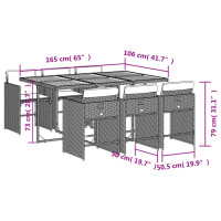 vidaXL 7-tlg. Garten-Essgruppe mit Kissen Grau Poly Rattan