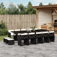 vidaXL 15-tlg. Garten-Essgruppe mit Kissen Schwarz Poly...
