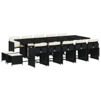 vidaXL 15-tlg. Garten-Essgruppe mit Kissen Schwarz Poly...
