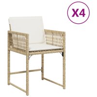 vidaXL Gartenst&uuml;hle mit Kissen 4 Stk. Beige Poly Rattan