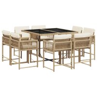 vidaXL 9-tlg. Garten-Essgruppe mit Kissen Beige Poly Rattan