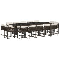 vidaXL 15-tlg. Garten-Essgruppe mit Kissen Braun Poly Rattan