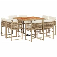 vidaXL 9-tlg. Garten-Essgruppe mit Kissen Beige Poly Rattan