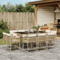 vidaXL 11-tlg. Garten-Essgruppe mit Kissen Beige Poly Rattan