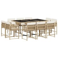 vidaXL 11-tlg. Garten-Essgruppe mit Kissen Beige Poly Rattan