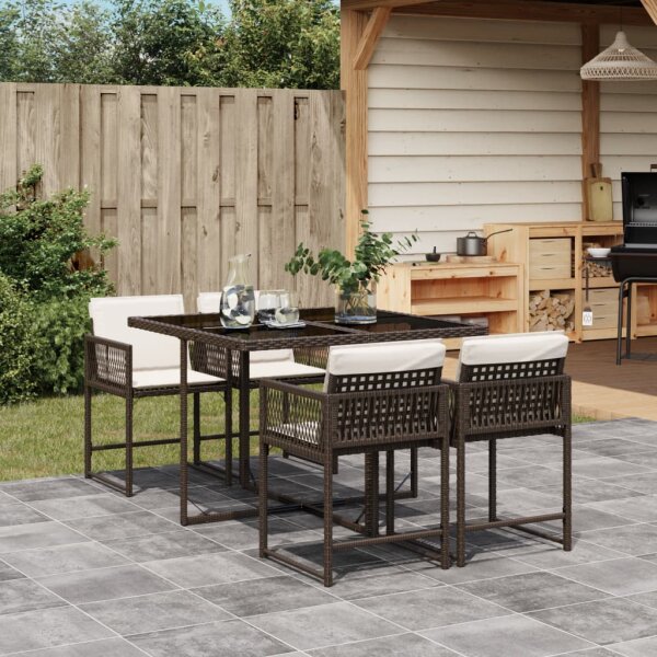 vidaXL 5-tlg. Garten-Essgruppe mit Kissen Braun Poly Rattan