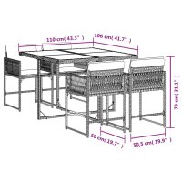 vidaXL 5-tlg. Garten-Essgruppe mit Kissen Braun Poly Rattan