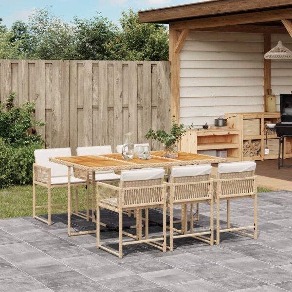 vidaXL 7-tlg. Garten-Essgruppe mit Kissen Beige Poly Rattan