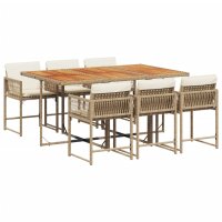 vidaXL 7-tlg. Garten-Essgruppe mit Kissen Beige Poly Rattan