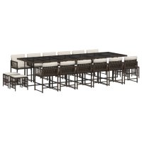 vidaXL 17-tlg. Garten-Essgruppe mit Kissen Braun Poly Rattan