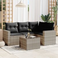 vidaXL 5-tlg. Garten-Sofagarnitur mit Kissen Hellgrau Poly Rattan