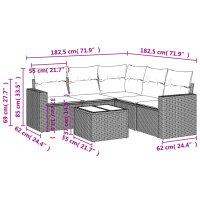 vidaXL 6-tlg. Garten-Sofagarnitur mit Kissen Hellgrau Poly Rattan