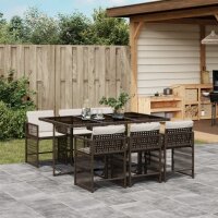 vidaXL 7-tlg. Garten-Essgruppe mit Kissen Braun Poly Rattan