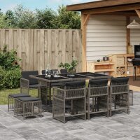 vidaXL 11-tlg. Garten-Essgruppe mit Kissen Grau Poly Rattan