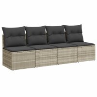 vidaXL Gartensofa mit Kissen 4-Sitzer Hellgrau Poly Rattan