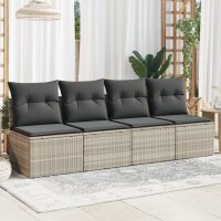 vidaXL Gartensofa mit Kissen 4-Sitzer Hellgrau Poly Rattan