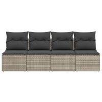 vidaXL Gartensofa mit Kissen 4-Sitzer Hellgrau Poly Rattan