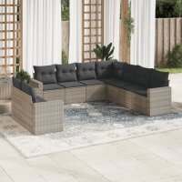 vidaXL 9-tlg. Garten-Sofagarnitur mit Kissen Hellgrau Poly Rattan