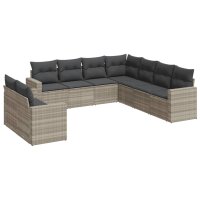 vidaXL 9-tlg. Garten-Sofagarnitur mit Kissen Hellgrau Poly Rattan