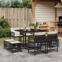 vidaXL 9-tlg. Garten-Essgruppe mit Kissen Schwarz Poly Rattan