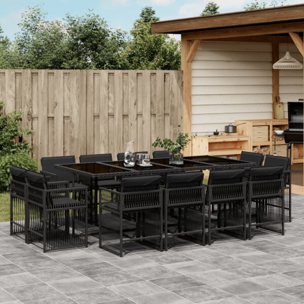 vidaXL 13-tlg. Garten-Essgruppe mit Kissen Schwarz Poly Rattan