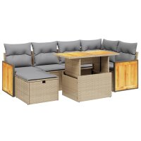 vidaXL 7-tlg. Garten-Sofagarnitur mit Kissen Beige Poly Rattan